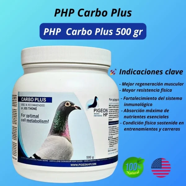 PHP Carbo Plus 500g – Potente Regenerador Muscular y Energético para Palomas de Competencia