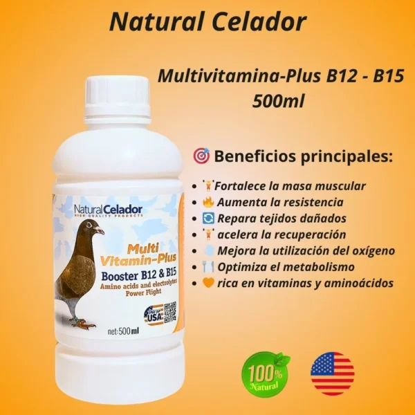 Multivitamina-Plus B12-B15 500ml | Potente Multivitamínico para Palomas con Aminoácidos y Electrolitos